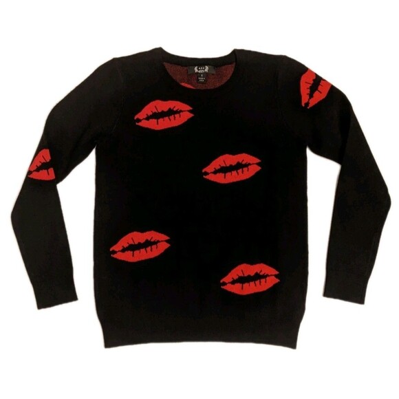 AZI NY Pullover Sweater Sz S Lips Love Emo Kitchie Twee Preppy Funky Whimsygoth - Picture 1 of 8